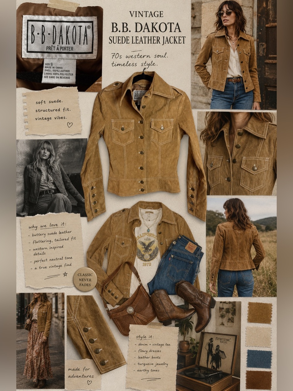 Vintage B.B. Dakota Suede Leather Jacket Y2K Western Cropped